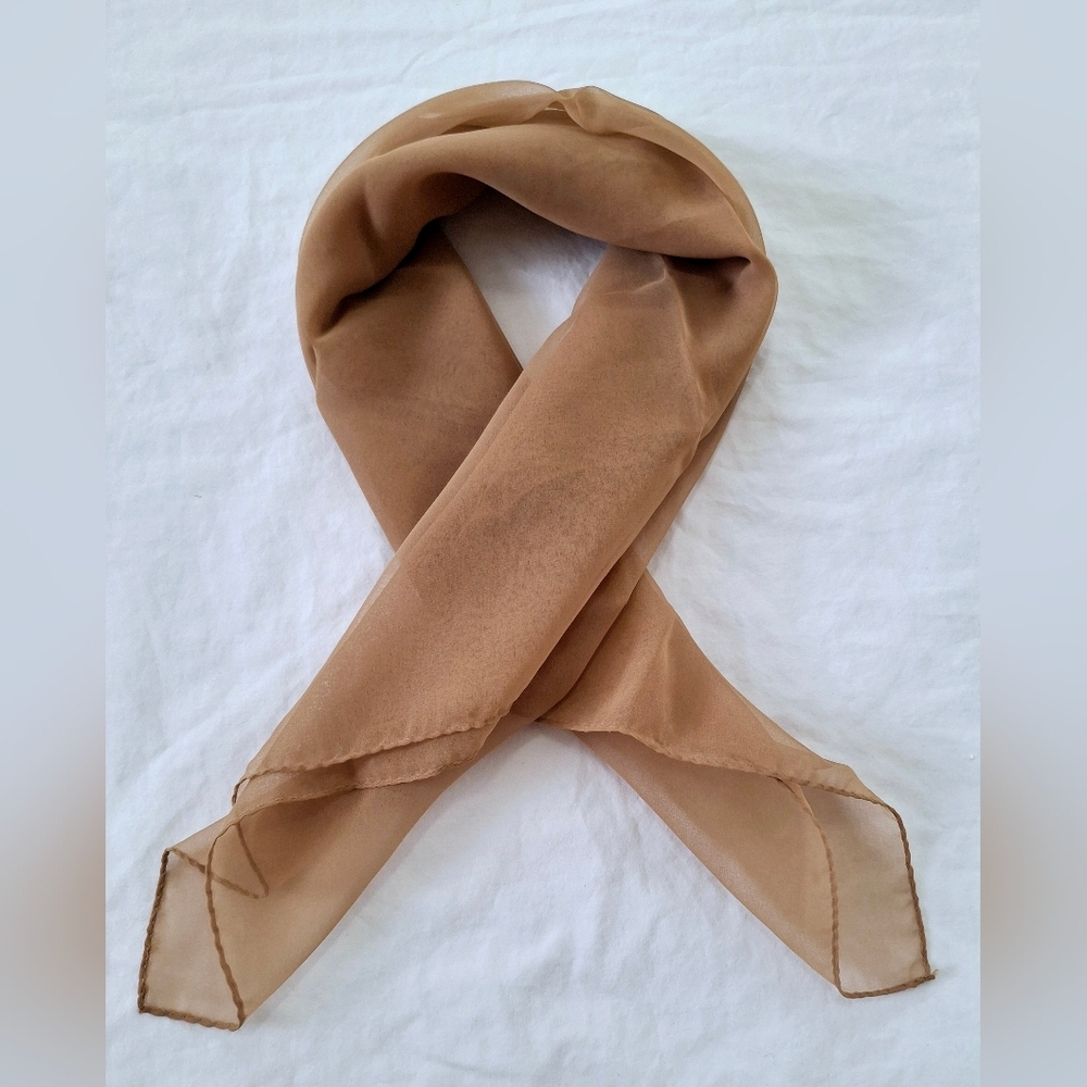New Vintage 1970's Sears Light Brown Semi Sheer Scarf